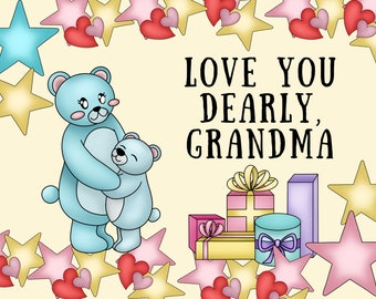 1 Grandmas day coloring mom teddy bear and baby   Card 5"X7"  DOWNLOAD PRINTABLE CARD