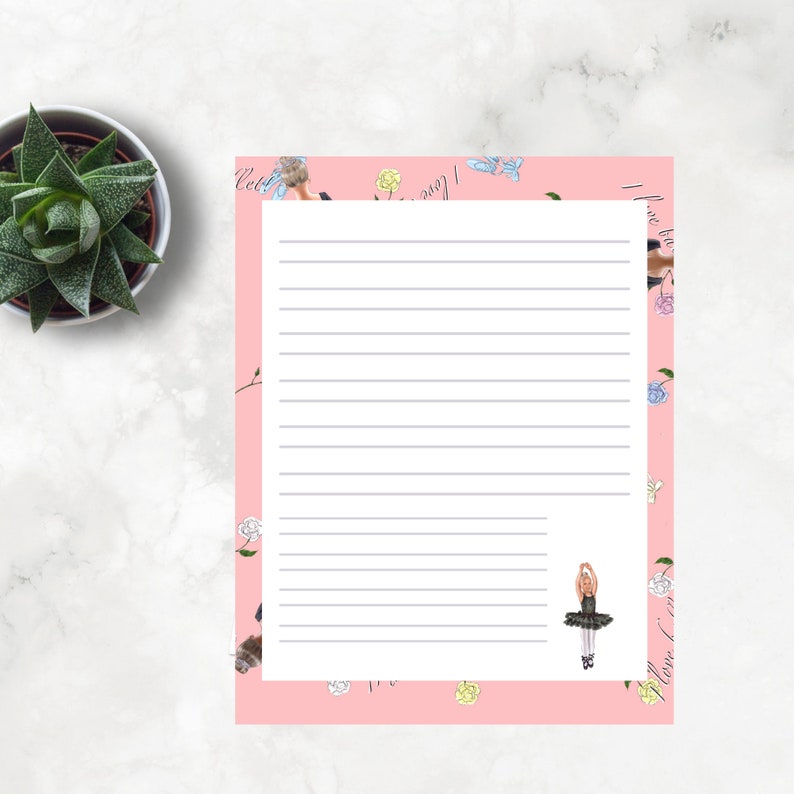 Ballerina Letter PAPER Stationery Printable Download Digital 4 Letters ...