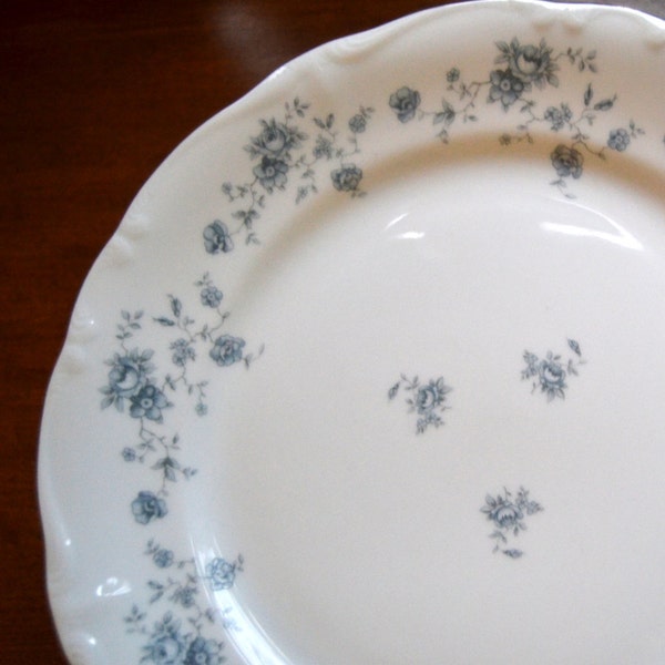 Johann Haviland, Blue Garland, DINNER PLATE, Bavaria Germany, dinnerware china porcelain blue flowers platinum trim Victorian floral (1792)