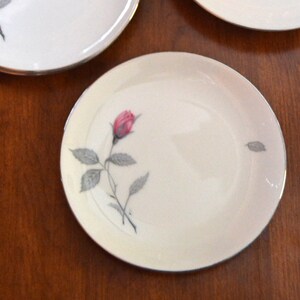 Zylstra Rose BREAD & BUTTER PLATE pink roses gray leaves silver trim Japan midcentury vintage tableware dishes dinnerware