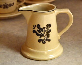 Pfaltzgraff Village CREAMER, retro retired vintage folk art, brown and tan beige dinnerware 12 oz. pitcher Americana (2835)