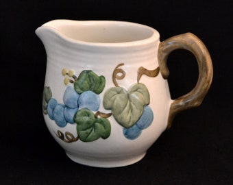 Metlox Sculptured Grape, CREAMER, Vintage California Pottery Poppytrail Vernon grapes leaves blue green Made in USA (3107)