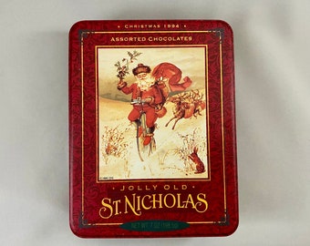 Vintage TIN Hallmark Crown Jolly Old St Nicholas chocolates collectible souvenir Christmas collection (8368)