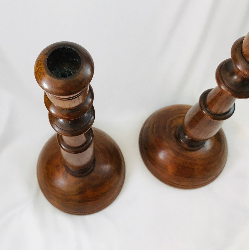 Vintage 13 Inch Walnut CANDLESTICKS Set of 2 Turned Wood Etsy