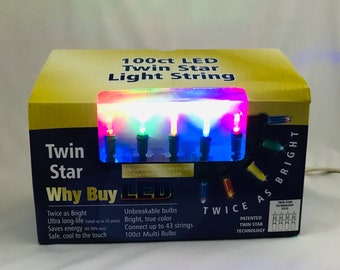 100 ct LIGHT STRING Twin Star indoor outdoor option miniature multicolor holiday decoration NIB connectable long life (6904)M