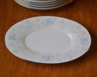 Noritake Concert, UNDER PLATE, blue gray flowers, gray leaves, silver trim, Japan, Tableware Dishes Japanese (2102)