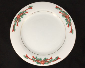 Fairfield Poinsettia & Ribbons DINNER PLATE, Holiday Christmas Dishes vintage retro special occasion dinnerware festive (4063)