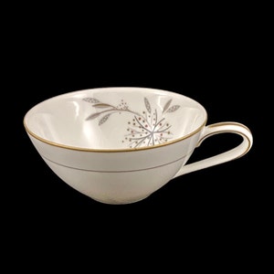 Noritake Helene FLAT CUP pink taupe dots on gray leaves floral spray Japan tableware tea coffee platinum dishes 5602
