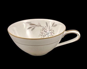 Noritake Helene FLAT CUP pink taupe dots on gray leaves floral spray Japan tableware tea coffee platinum dishes 5602 (8868)