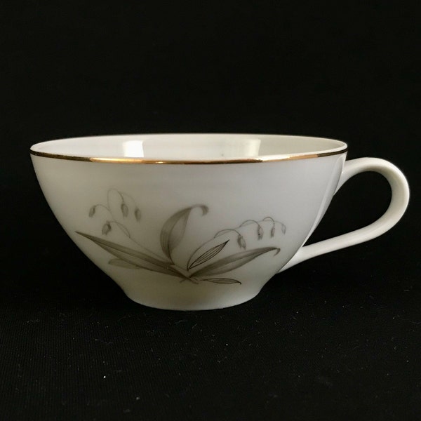 Kaysons Golden Rhapsody FLAT CUP vintage dinnerware dinner dishes Japan gray flowers lily of the valley gold trim 1960s (5056)