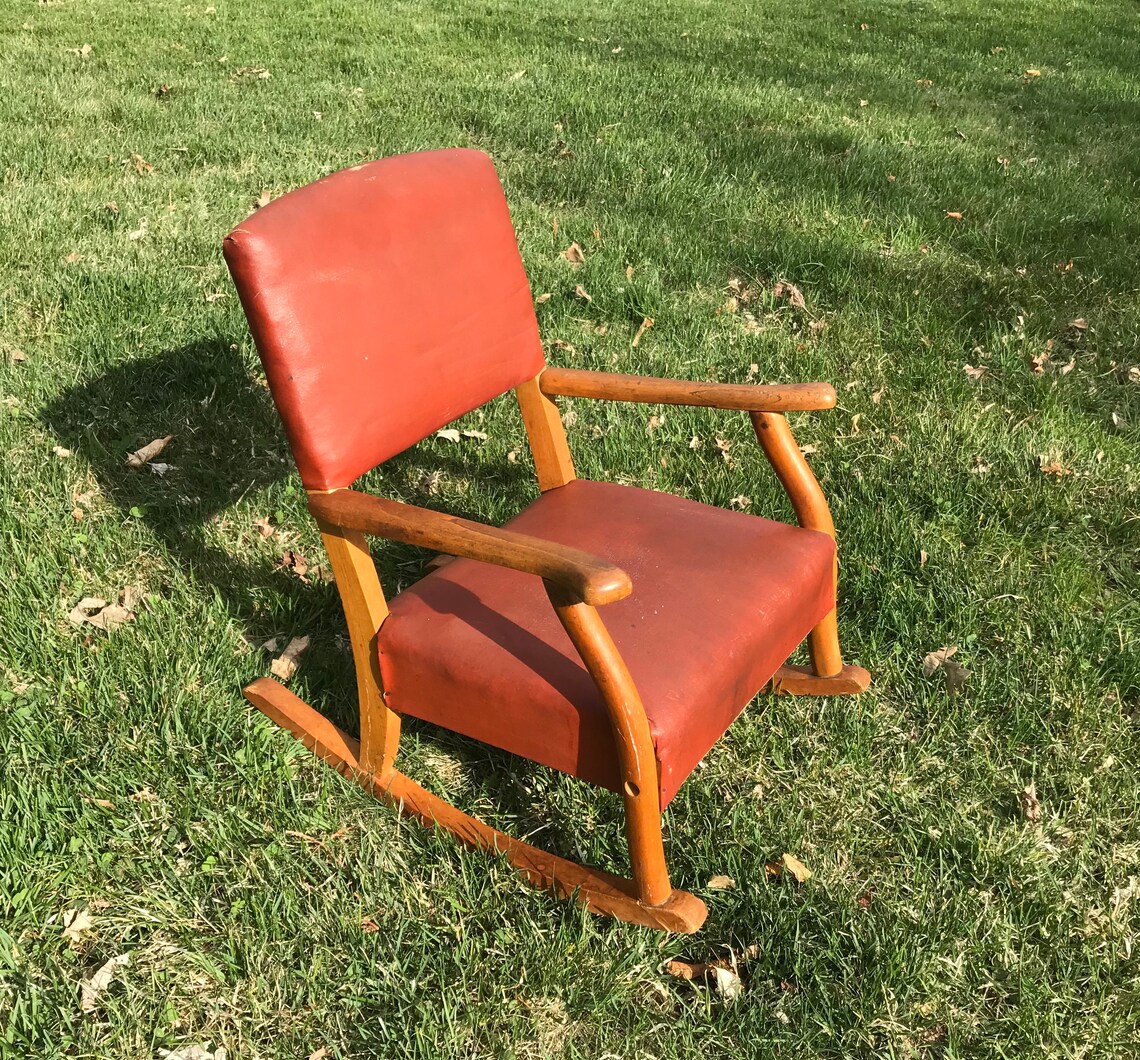 CHILD'S ROCKER Vintage Furniture Chair Faux Leather Etsy