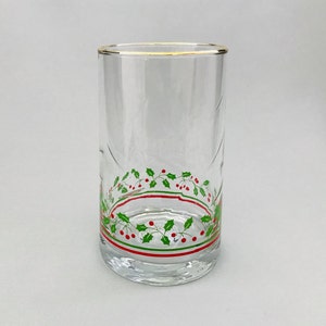 TUMBLER Arby&#39;s Christmas Collection 1983 glass holly ribbon drink vintage retro holiday cold winter entertain party