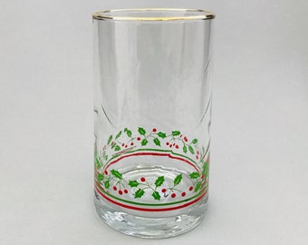 TUMBLER Arby's Christmas Collection 1983 glass holly ribbon drink vintage retro holiday cold winter entertain party (4829)