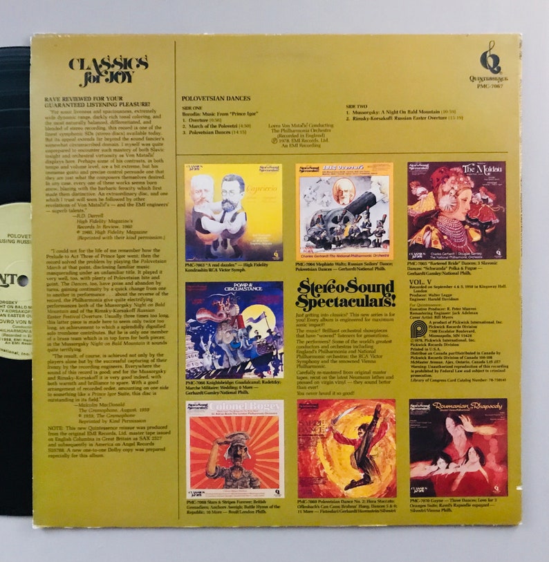 Lovro von Matacic, Polovetsian Dances, Classics for Joy vintage LP record album music vinyl classic audio PMC 7067 5714M image 3