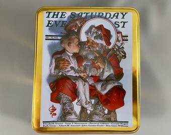 Vintage TIN Norman Rockwell Saturday Evening Post 1994 cookies collectible souvenir Christmas collection (8372)