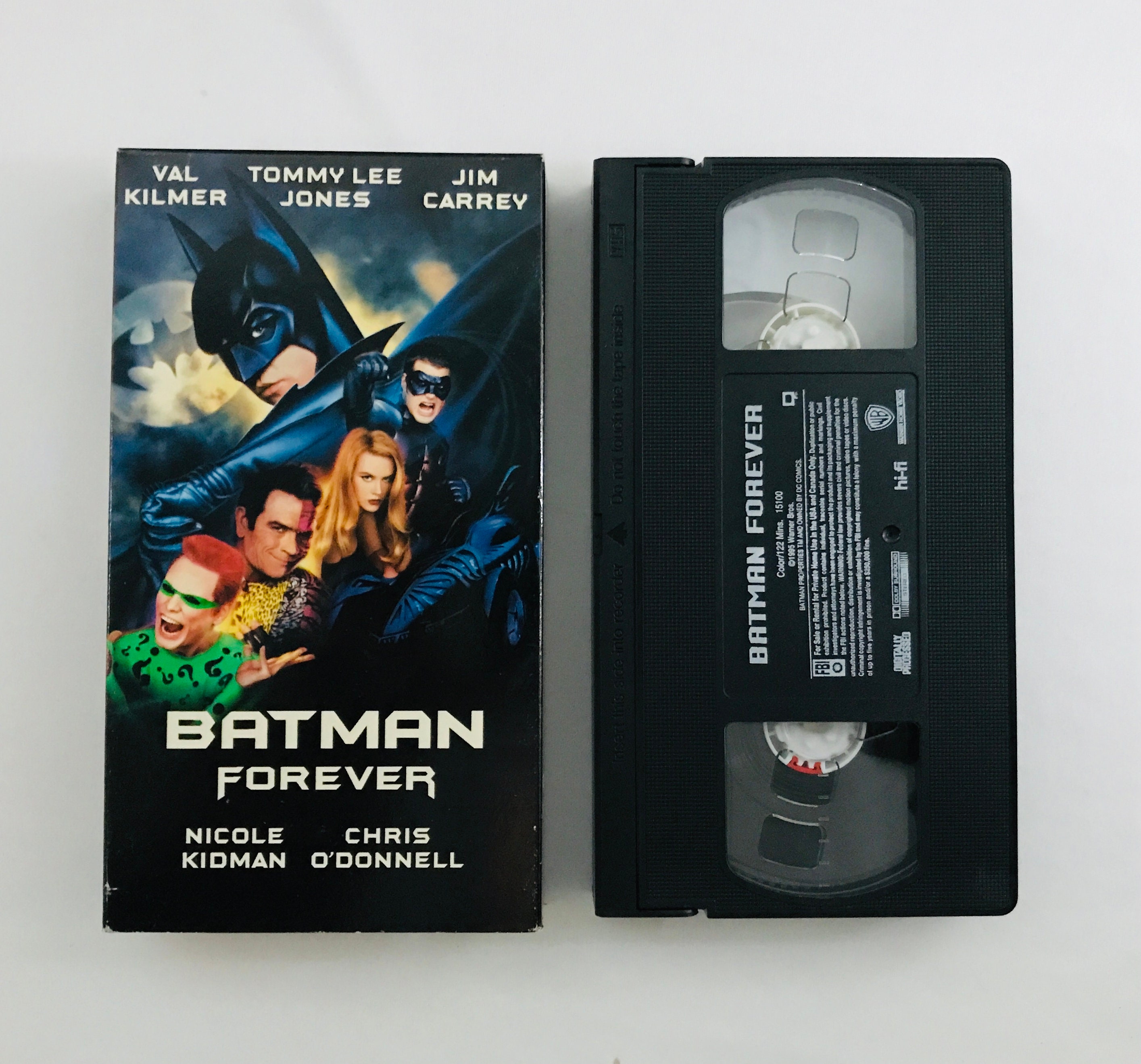 Batman Forever, 1995 Val Kilmer, Tommy Lee Jones, Jim Carrey, Nicole Kidman  VHS tape vintage movie classic home video, image size:2829x2639