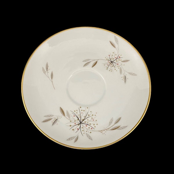 Noritake Helene SAUCER pink taupe dots on gray leaves floral spray flowers Japan tableware tea coffee platinum dishes 5602 (8867)