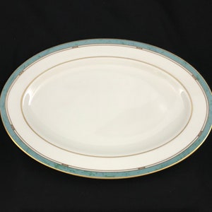 Pfaltzgraff Patina 11 inch OVAL SERVING PLATTER bone china green marble gold trim vintage dinnerware retired pattern