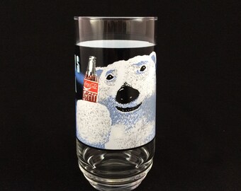 Vintage GLASS tumbler Always Coca-Cola Coke polar bear drinking retro cooler cold beverage collect collectible (4083)