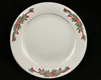 SALAD PLATE Poinsettia & Ribbons Fairfield Fine China Holiday Christmas Dish vintage Tienshan festive dinner dining (4061)