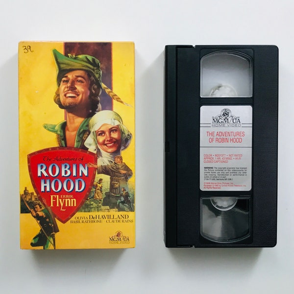 The Adventures of Robin Hood, 1989 Errol Flynn Olivia DeHavilland vintage VHS tape VCR movie video Oscar winner (5240)M