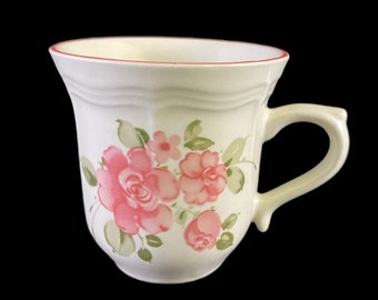 Gibson Roseland, FLAT CUP pink roses green leaf microwave dishwasher safe tableware everyday dish dinnerware cottagecore garden (8558)