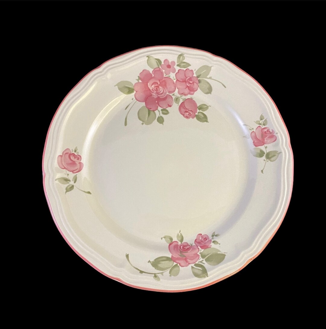 Gibson Roseland, DINNER PLATE Pink Roses Green Leaf Microwave