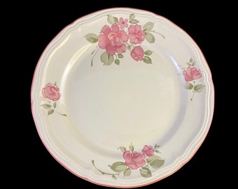 Gibson Roseland, DINNER PLATE pink roses green leaf microwave dishwasher safe tableware everyday dishes dinnerware cottagecore garden (8862)