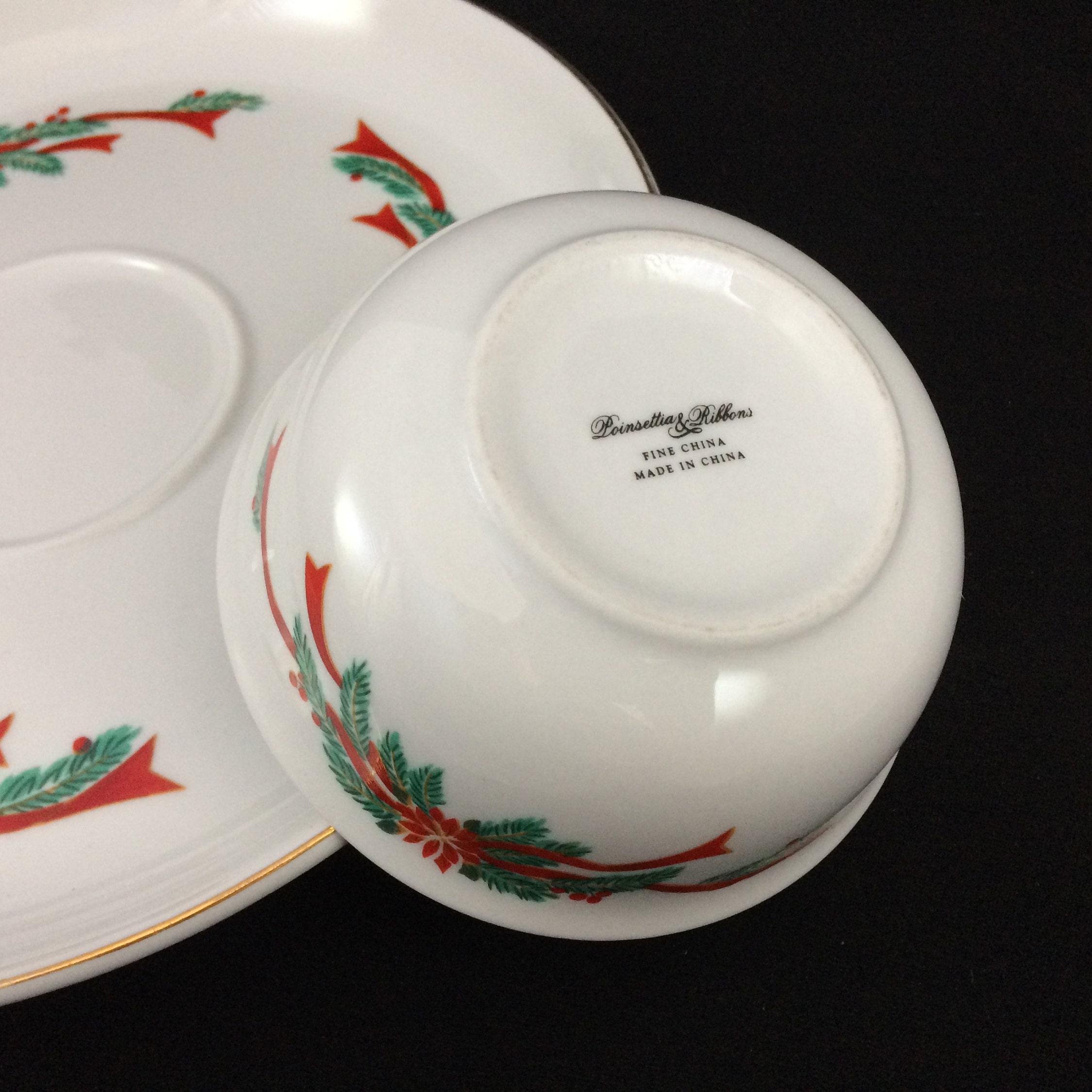 Fine China Poinsettia & Ribbons CHIP and DIP 2 Piece Set Etsy