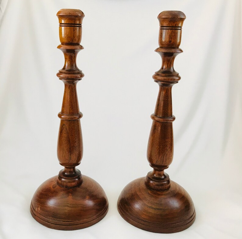 Vintage 13 Inch Walnut CANDLESTICKS Set of 2 Turned Wood Etsy