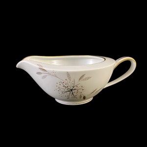 Noritake Helene Coupe CREAMER pink taupe dots on gray leaves floral spray Japan tableware dinner coffee platinum dishes 5602