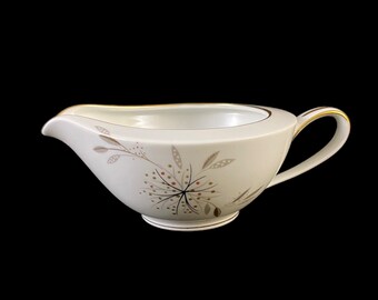 Noritake Helene Coupe CREAMER pink taupe dots on gray leaves floral spray Japan tableware dinner coffee platinum dishes 5602