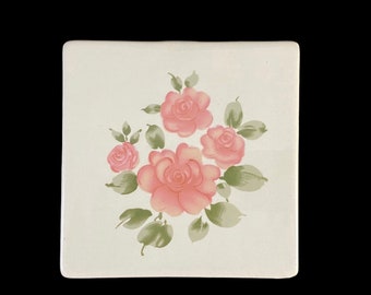 Gibson Roseland, TRIVET pink roses green leaf microwave dishwasher safe tableware everyday dishes dinnerware cottagecore garden (8556)