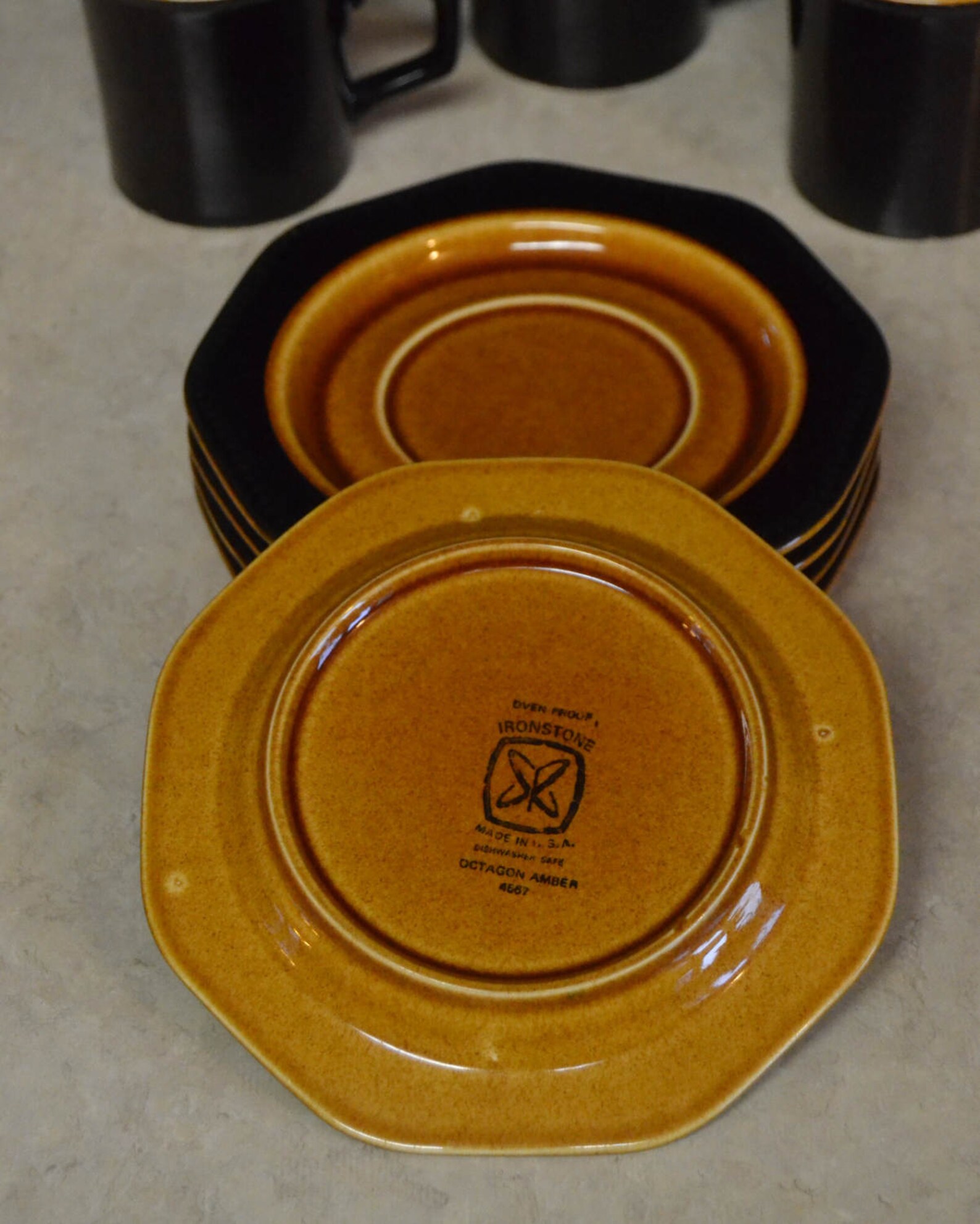 Sears Octagon Amber SAUCER Tableware Dishes Brown Black Etsy
