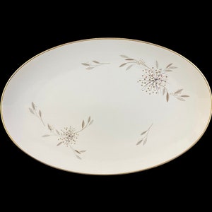 Noritake Helene 16&quot; OVAL SERVING PLATTER pink taupe dots gray leaves floral spray flowers Japan tableware dinner platinum dishes 5602