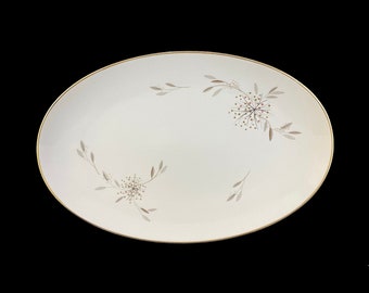 Noritake Helene 16" OVAL SERVING PLATTER pink taupe dots gray leaves floral spray flowers Japan tableware dinner platinum dishes 5602 (8876)