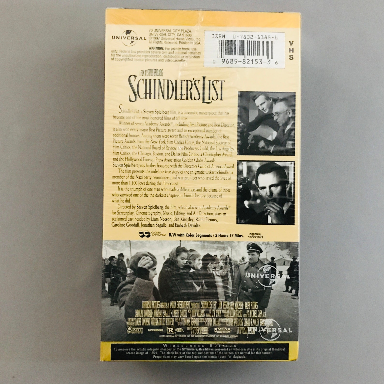 Schindlers List, 1993 Steven Spielberg Vintage VHS Tape Vintage Movie Classic Best Picture