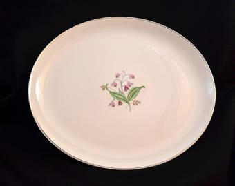 Syracuse China Belaire PLATTER vintage dinnerware dishes midcentury Made in USA pink flowers lily of the valley silver trim (2869)