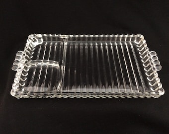 Vintage Snack Tray Press Glass Diamond Crisscross Luncheon Plate Cup Clear Rectangle