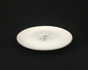 Creative Royal Elegance SAUCER vintage dinnerware dishes Japan gray flower silver trim mid century china (5066)