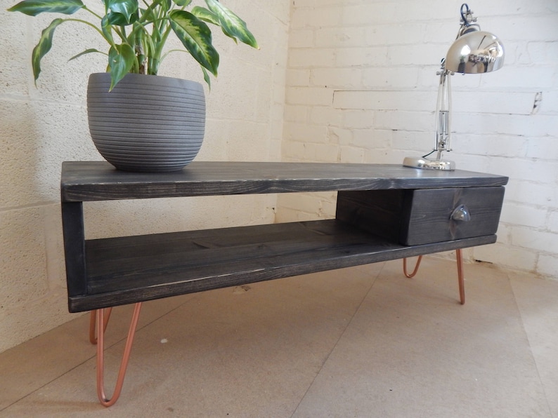 Handmade Rustic TV Stand TV Media Unit Reclaimed Wood Copper Etsy