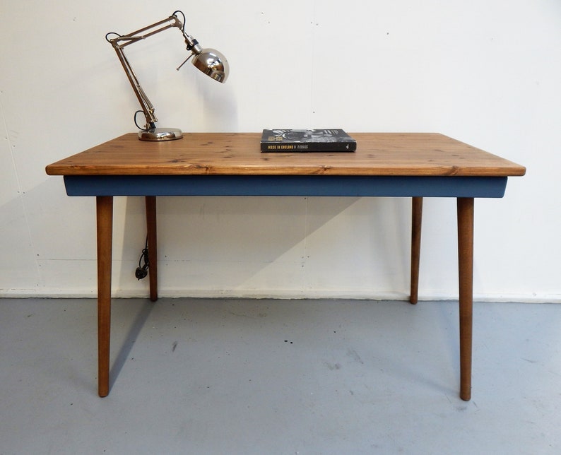 Simple Vintage Desk Computer With Drawer Solid Wood Scandi Retro Industrial Tapered Legs Bespoke Sizes