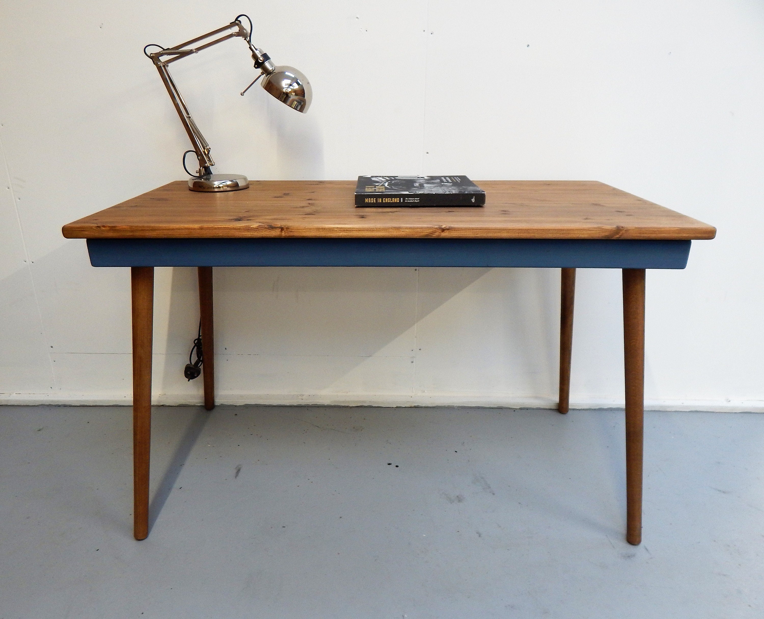 Simple Vintage Desk/computer Desk/ With Drawer Solid Wood Scandi Retro  Industrial Solid Wood Tapered Legs Bespoke Sizes 