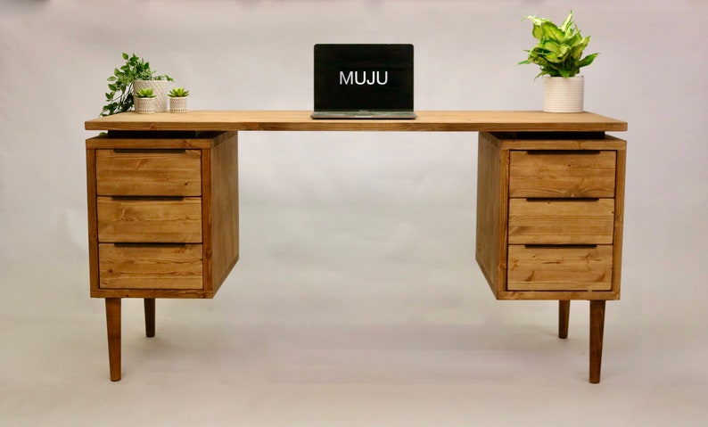 Simple Desk With Drawers Both Sides Reclaimed Wood Handmade Desk ...