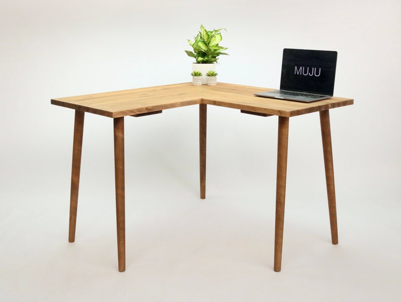 Corner Desk Simple Vintage/Computer Desk/ Wood Scandi Retro Solid Wood Tapered Legs MCM ROSIE image 1