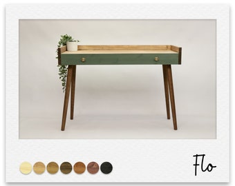 Vintage Writing or Crafting Desk with Drawer, Simple Low Back Design, Tapered Wooden Leg, Bespoke Size and Colour Options