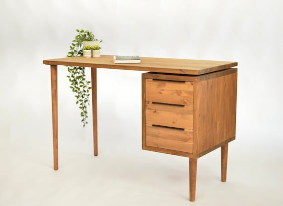 Simple Desk With Drawers, Reclaimed Wood Handmade Desk, Scandi Style With  Danish Wooden Tapered Legs, Colour Choices HARVEY 