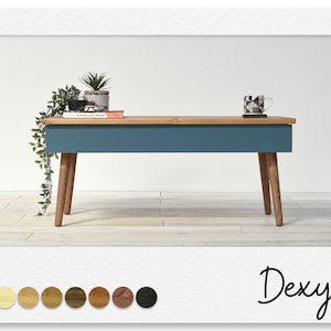 Mid Century Coffee Table with drawer in Farrow and Ball colours, Solid Wood, Made in the UK, Options on colors, Range of sizes,Dexy