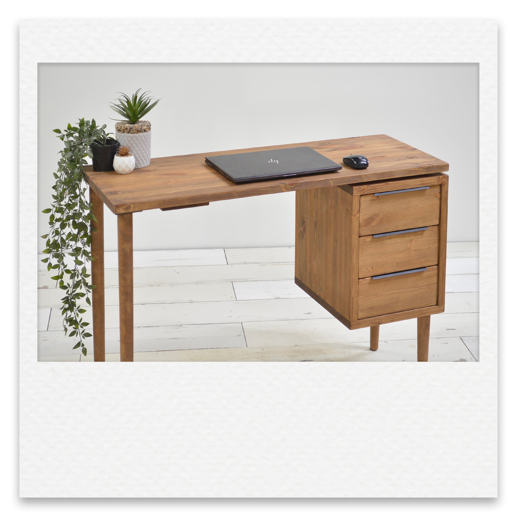 Large Home Office Desk With 3 Drawer Pedestal Solid Wood Etsy UK