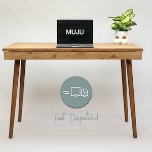 Office or Work Desk with drawer, scandi style desk with danish wooden tapered legs and shallow hidden drawer,